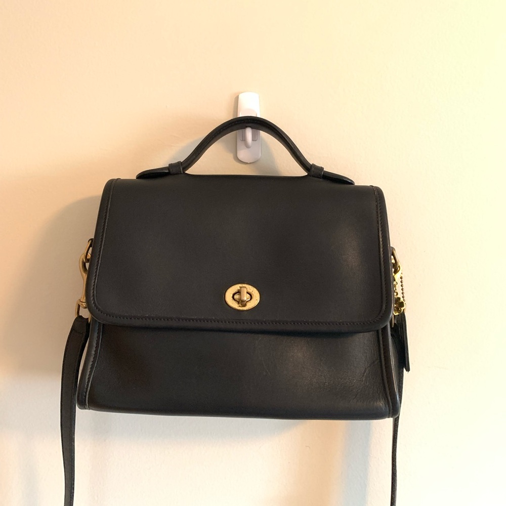 Vintage Coach Court Bag Black Leather Handbag